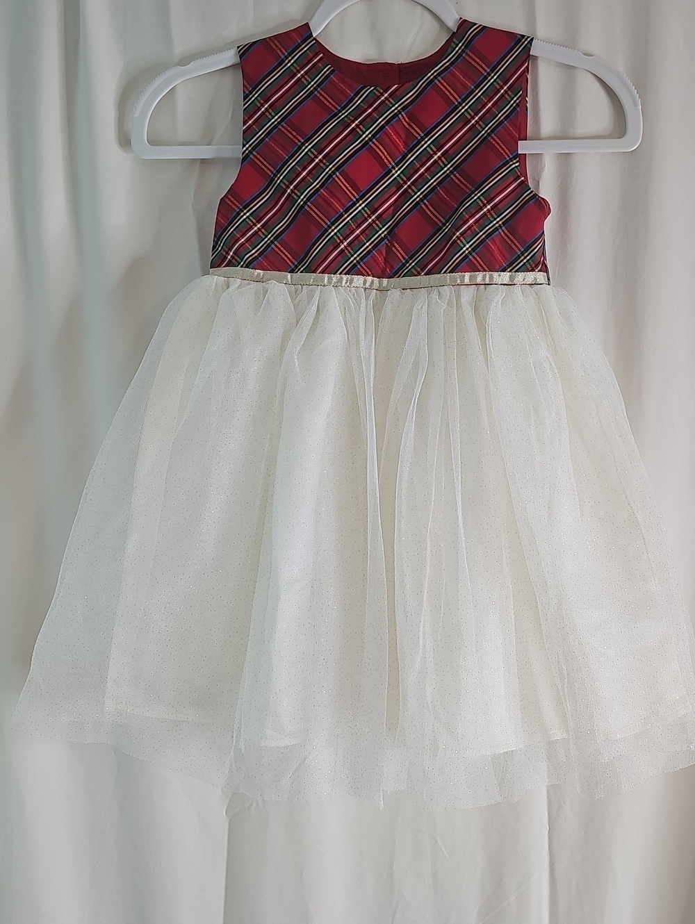 Blueberi Boulevard Red Plaid and Ivory Tulle Holiday Dress